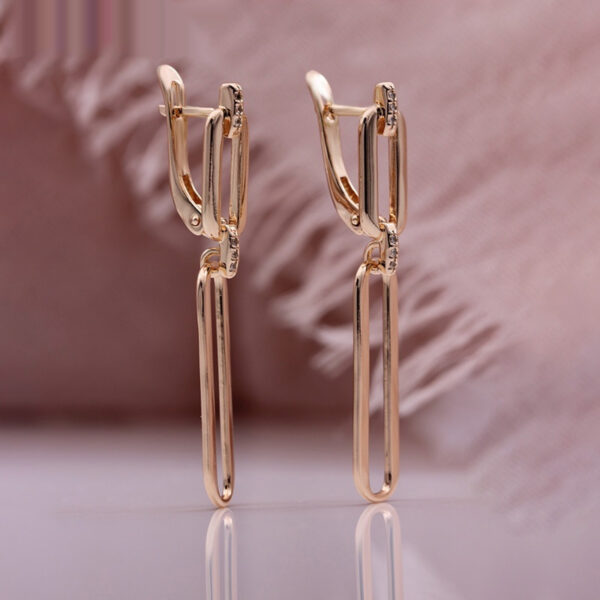 Micro-inlaid Natural Zircon Long Dangle Hollow Rose Gold Earrings - Image 4