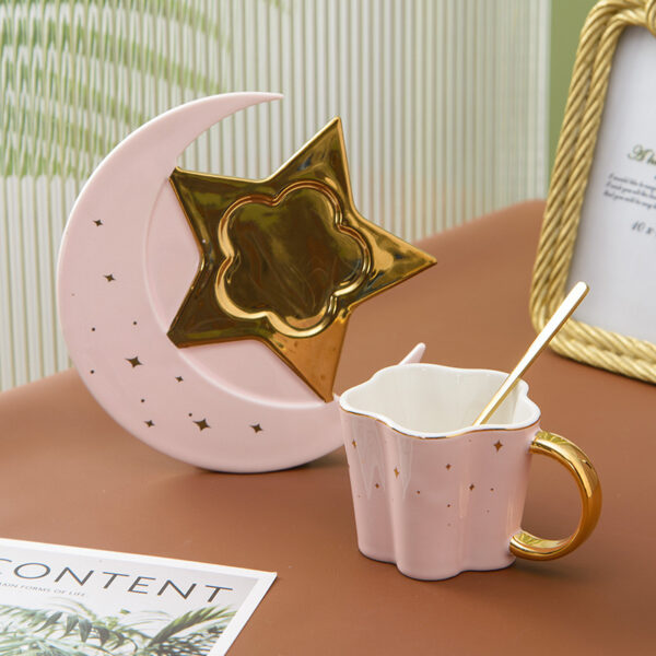 Creative Ceramic Cup With Star And Moon Saucer - Image 8