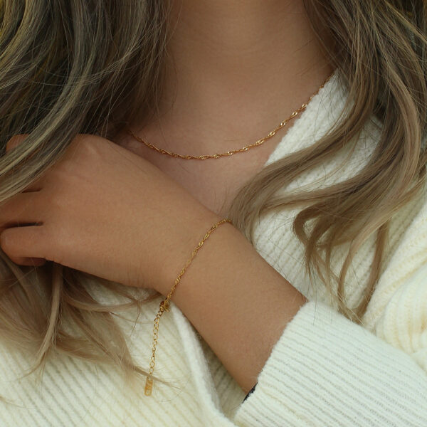 Clavicle Chain Stainless Steel Plated 18K Water Wave Chain Bracelet - Image 3