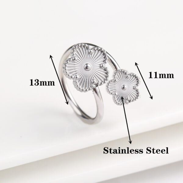 Titanium Steel Double Five-leaf Flower Ring Lucky Live Ring - Image 9