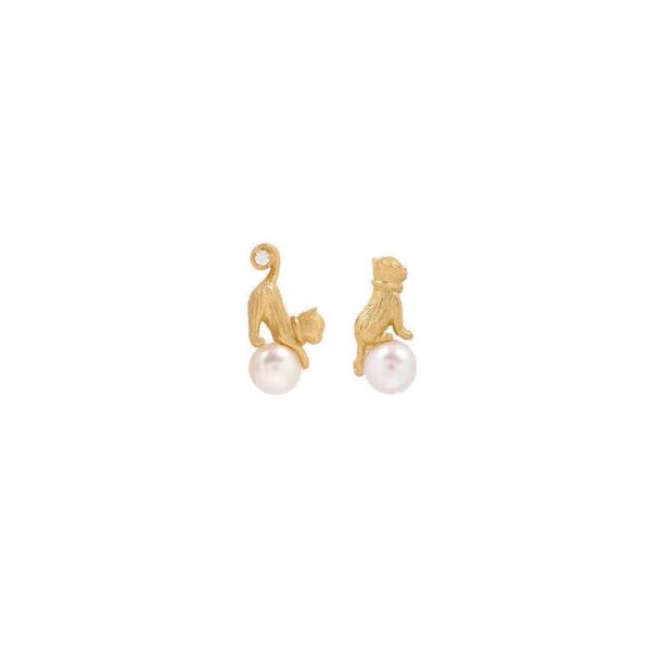 Cute Cat Ear Studs Fun And Cute Asymmetric Pearl Earrings - Image 3