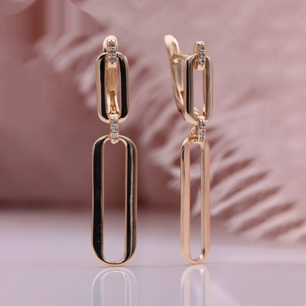 Micro-inlaid Natural Zircon Long Dangle Hollow Rose Gold Earrings - Image 3