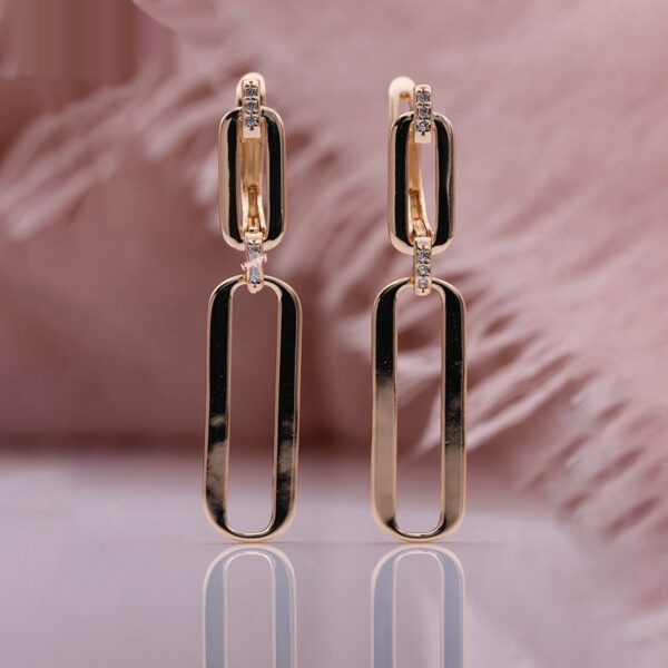 Micro-inlaid Natural Zircon Long Dangle Hollow Rose Gold Earrings - Image 5