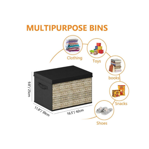 4pcs Green Rattan Rectangular Storage Bins With Handles, Collapsible Fabric Cube Organizers, Multipurpose Lidded Containers For Toys, Clothes - Non-Waterproof, Box, Cabinet, Rack For Outdoor Storage - Image 9