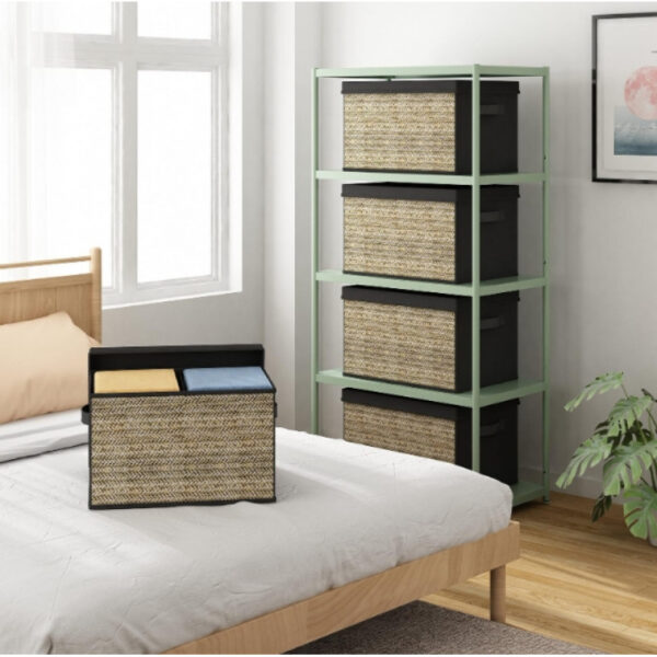 4pcs Green Rattan Rectangular Storage Bins With Handles, Collapsible Fabric Cube Organizers, Multipurpose Lidded Containers For Toys, Clothes - Non-Waterproof, Box, Cabinet, Rack For Outdoor Storage - Image 6