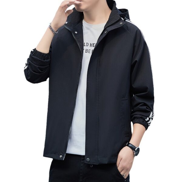 Casual Jacket All-matching And Handsome Striped Sports Detachable Hat Top - Image 3