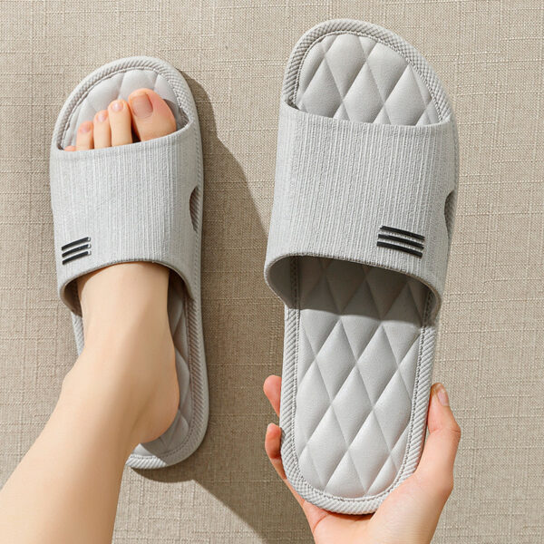 New Lozenge Texture Design Home Slippers Women Men Summer Indoor Solid Color Anti-Slip Floor Bathroom Shoes For Couple - Image 3