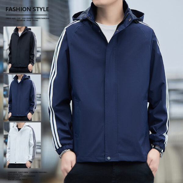 Casual Jacket All-matching And Handsome Striped Sports Detachable Hat Top - Image 4