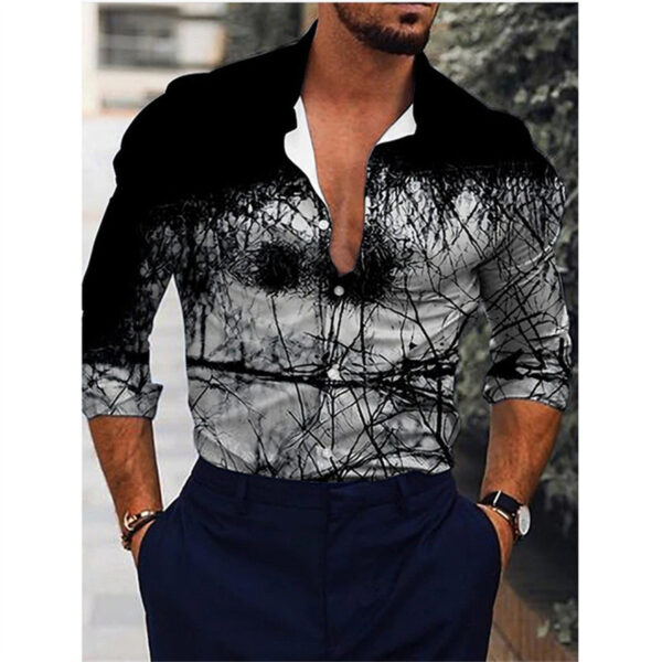 Men's Gradient 3D Printed Long-sleeved Shirt - Image 5