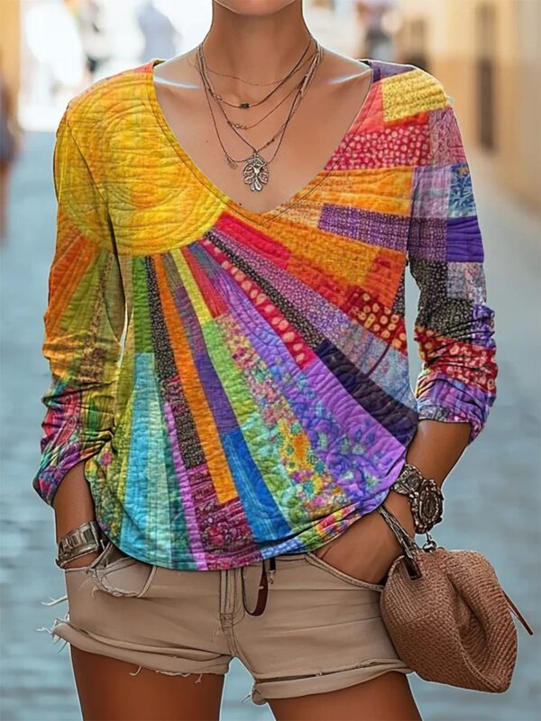 Fashion Sun Pattern Colorful Women's Top - Image 3