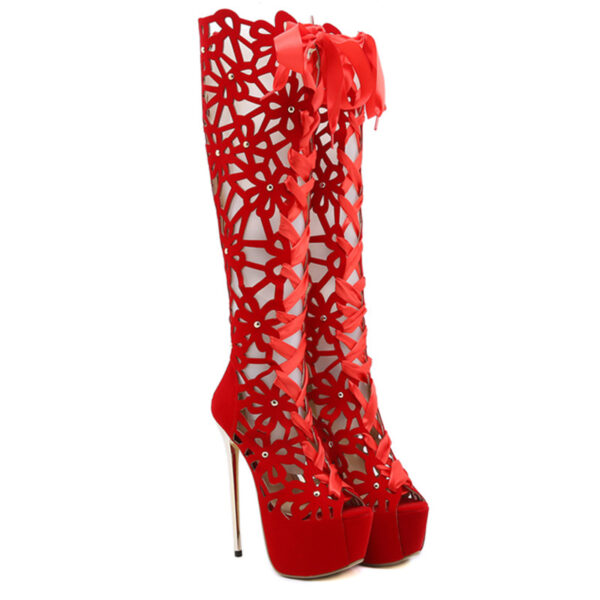 High-top Lace-up Peep Toe Hollow-out High Heels - Image 4